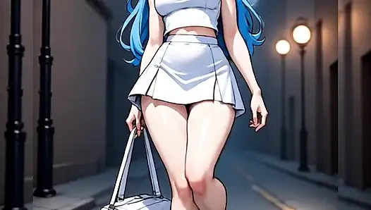 Gadis berambut biru menari