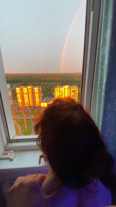 Rainbow in the sky shining and I enjoy sex with a little slut