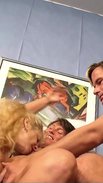 Iconic moment from "German Step Mom and Mature next Door Teach Virgin Boy how to Fuck in FFM 3Some"