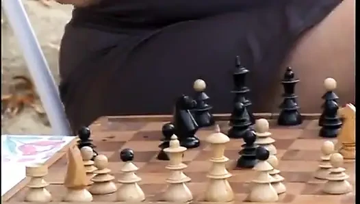 Long haired blond slut fingers grandma on the bench