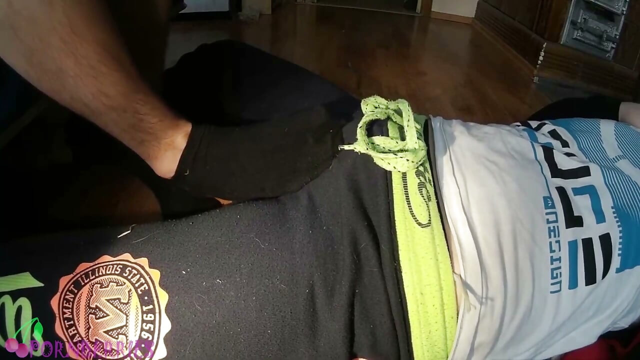 Twinks socked footjob in black tight ankle socks