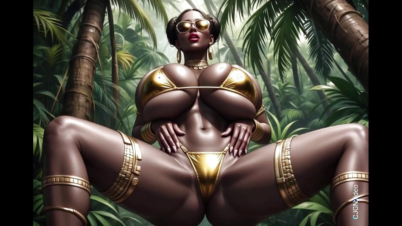 Afrikanka seksi pozira u džungli uz glazbu (Ai animacija)