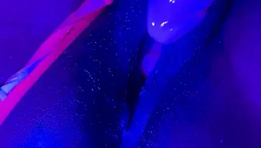 Ebony Goddess Leaking: Neon Thong & Dildo Squirt
