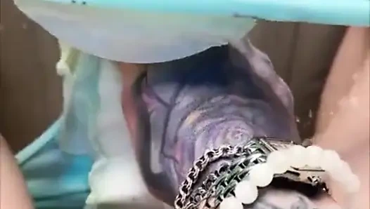 Piss on Feet Powerful Stream - Long Hair in Huge Pee Puddle