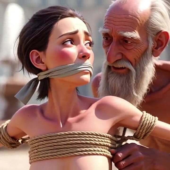 Public Street Bondage - Old Man Touching Helpless Horny Woman