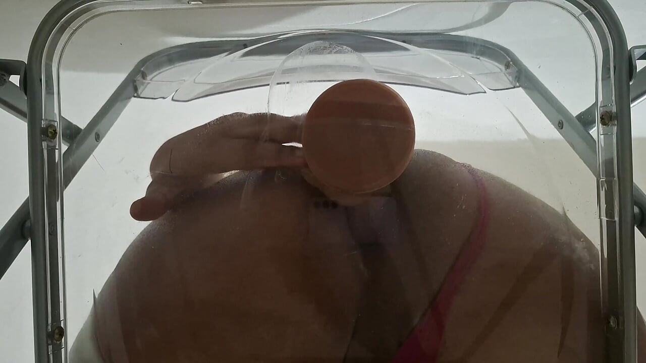 Trans Fat Ass Gwen Facesitting and Anal Fucked with Creampie through Clear Chair for the First Time.