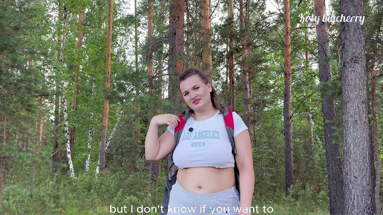 Big-boobed girl got lost in the woods, but found a dick in outdoor