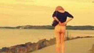 Rosy walk and outdoors ass play