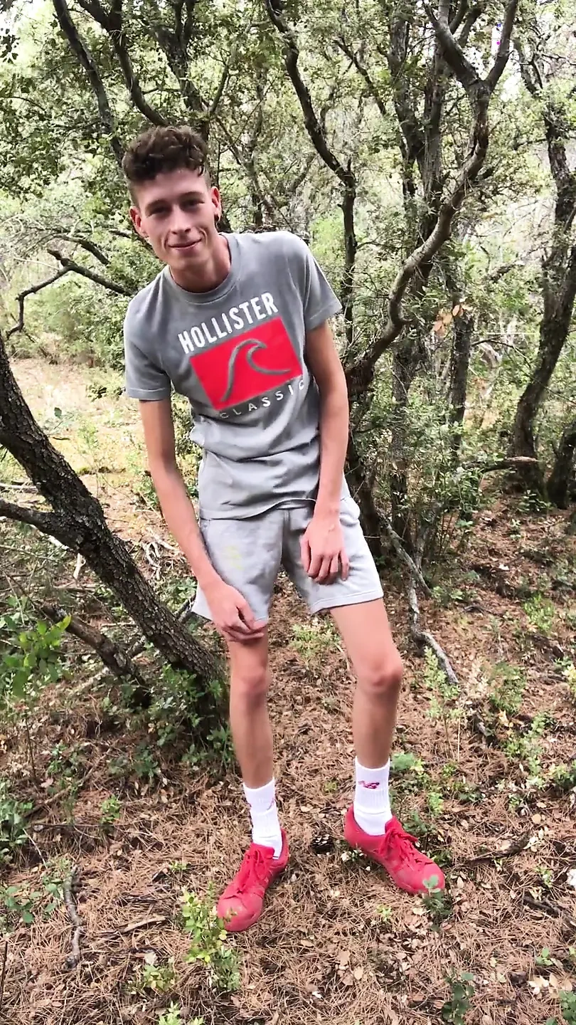 Horny Twink Strips in The Forest – Abs & Feet Tease, Pisses in Underwear & Socks, Then Jerks off Big Load