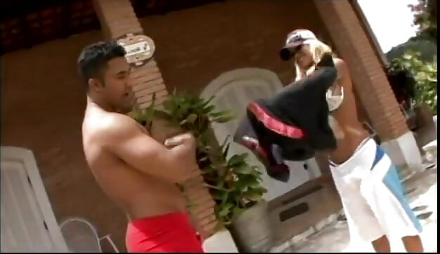 Hot blonde Latina gets nailed by a fit stud on the veranda