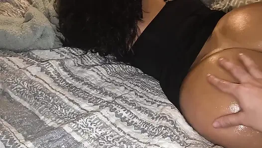 Stepmom chats with her ex while she gets penetrated