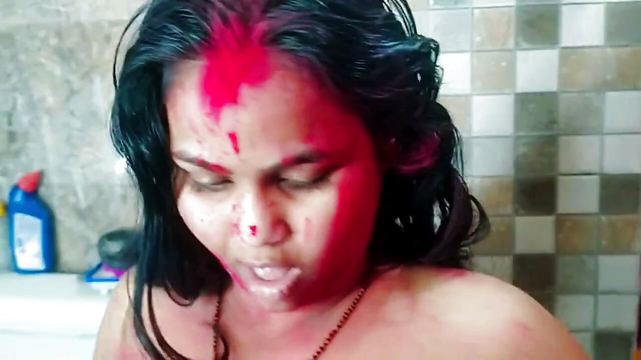 Holi Special Stepdad Fucks His Horny Stepdaughter Covered in Red Gulal in the Bathroom