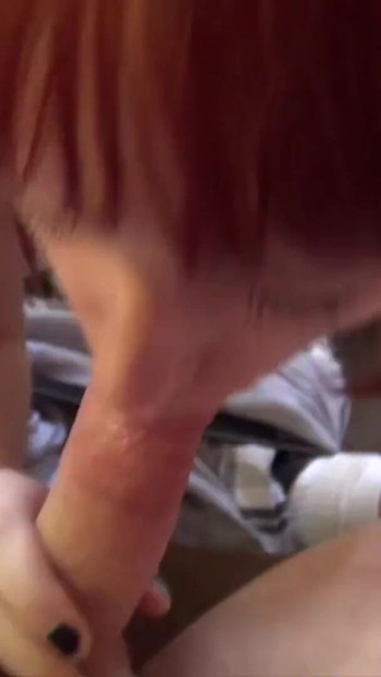 Thrilling moment from "Filthy redhead teen slut gives blowjob, then gets fucked hard on the couch"