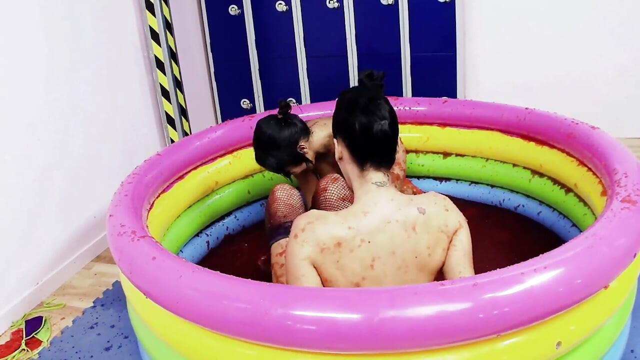 Lesb Pool_scene_4_busty Brunettes and Curvy Lesbians Enjoy Their Bodies in a Jelly Pool