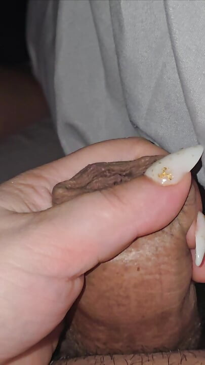 Step mom with white long nails HANDJOB step son