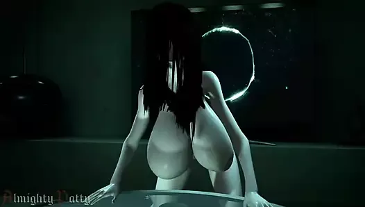 Sadako с кольца колышет ее огромными сиськами