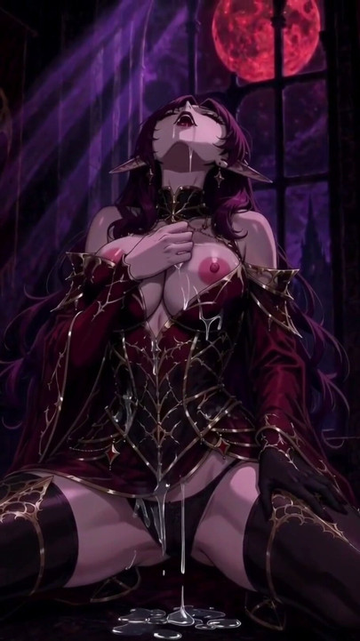 3d anime vampire queen masturbating in the light of the blood moon | Clip 1
