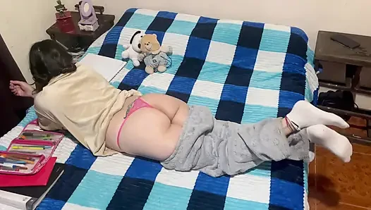 My roommate wants to do her homework, but she never says no to my penis.