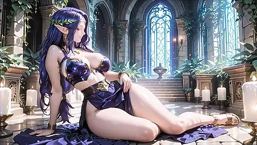 Fantasy Castle Purple Elf Goddess Blowjob Footjob to Doggy Massive Creamy Cum Finish