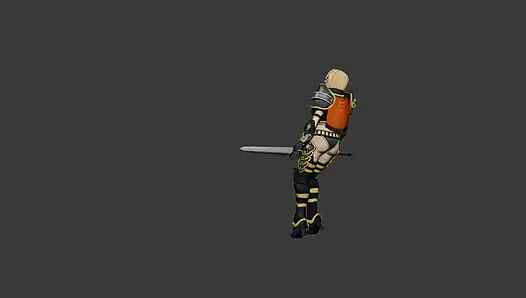 A warrior girl walking with a sword