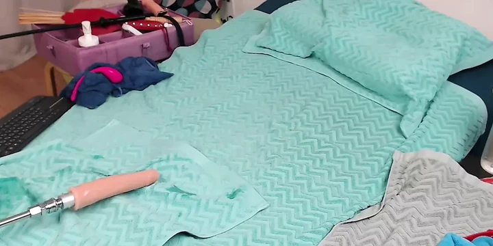 Horny Busty Beauty with Dildo Machine