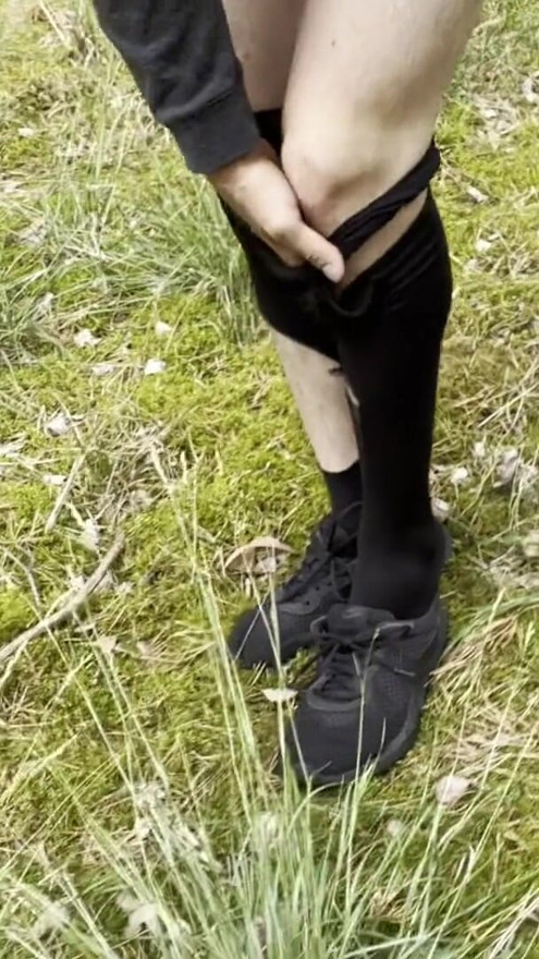Teen boy walk in nature naked for gay daddy big dick pantyhose flash Cut pants | Clip 1