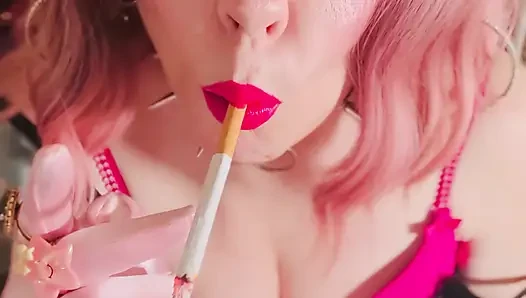 Watch Your Girl Tina Snua Smoke A Cigarette In Pink Satin Goves With Lots Of Rings - Snap Inhales OMI OME Drifting Smoker