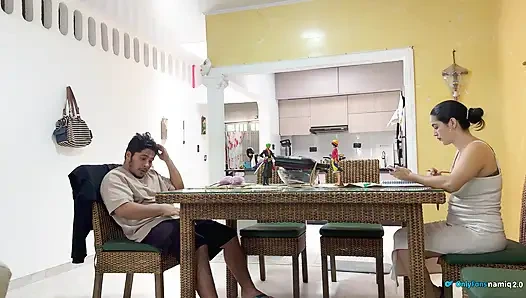 I fuck my girlfriend's daughter 18+ at the table while she doesn't see us!