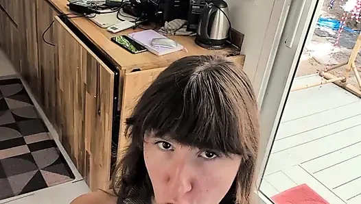 Horny Beautiful Cute Teenage Masturbation Shot from Above with Dildo and Blowjob