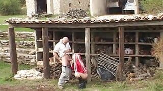 Attractive French hoe takes on two fat dicks in an outdoor anal threesome