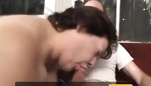 Mature gets on her knees and white cock stuffed in her mouth
