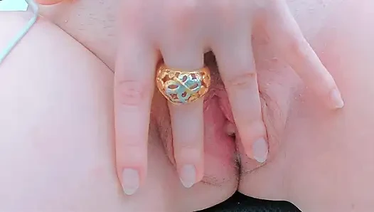 masturbating her pussy, releasing juices like a fountain
