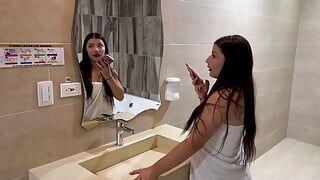 Young stepsister MACKENCIE is interrupted in the shower by her perverted stepbrother to suck her big cock and then fuck her