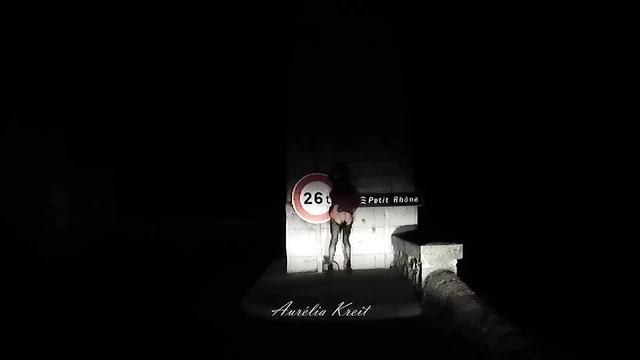 ass plugged on a bridge by night