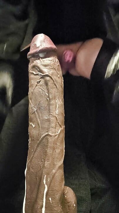 Sissy rides huge bbc dildo close up.