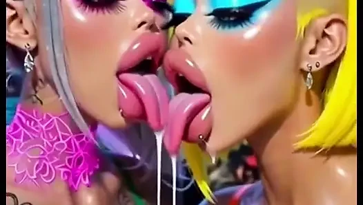 Funny Lesbians Tongue and Kiss Fetish, Ai Animation