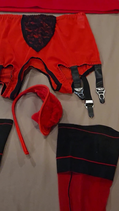 Sissy Kanisa at a Vintage Countryside Resort Part 1: Getting Dressed in Red Stockings & Garter Belt