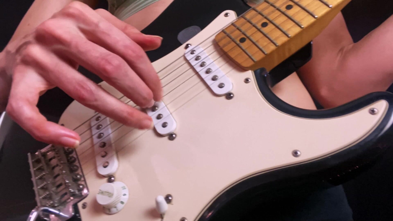Playing Guitar in a Bra - Veiny Hands & Fingers