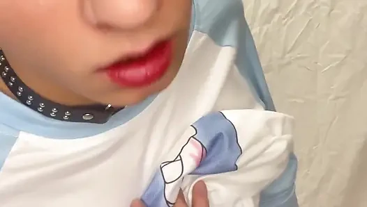 Blue Femboy Having Fun with New Toy