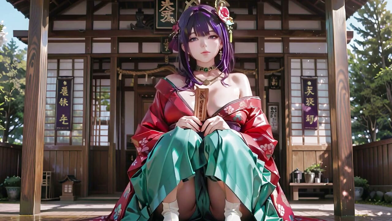 Purple Hair Kimono Girl's Private Morning! Red & Green clash is insane.