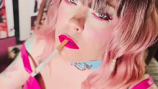 Tina Snua Is Stunning In Pink Leather & Chain Smoking - BBW OMI OME Snap Inhales Drifting Smoke