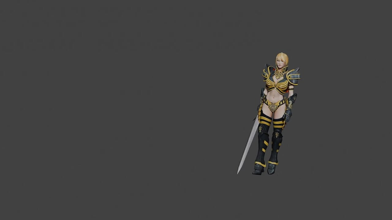 A warrior girl walking with a sword