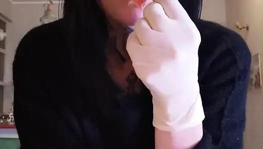 Ich bin hungrig, jetzt essen lachs weiße LATEXHANDSCHUHE GODDESSLOLLI