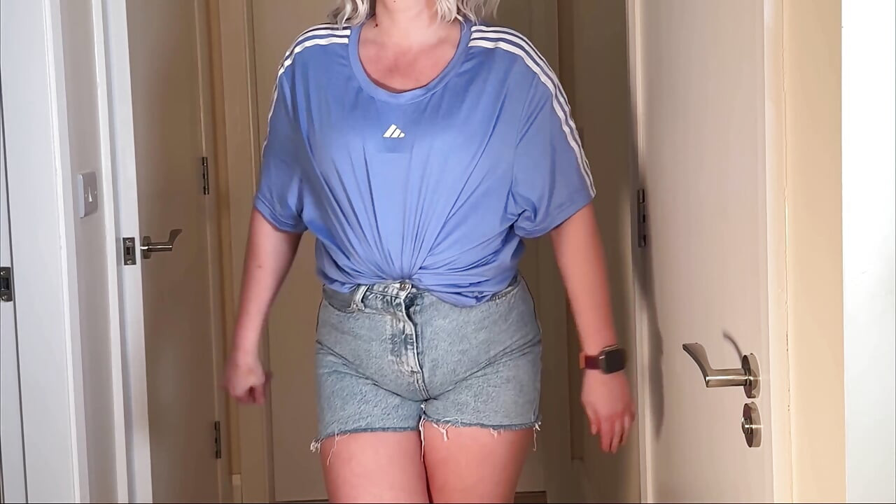 Bathroom Locked - Denim Shorts Wetting Outside the Door