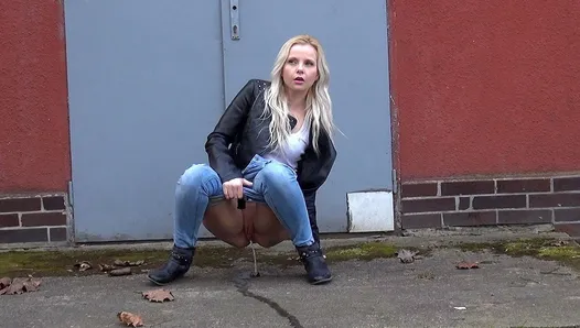 Hot Blonde In Denim Caught Pissing Outside
