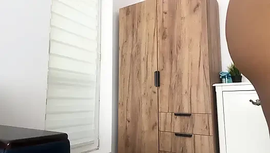 Fitness girl with big booty try on haul sports shorts