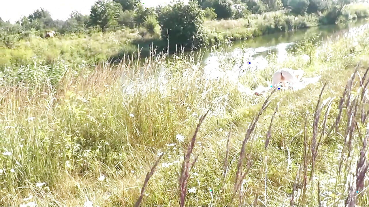 Wild beach Random guy passing by saw naked woman sexy mature Milf sunbathing on river bank Doggystyle Doggy style Butt Ass Pussy