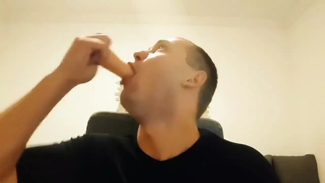 A Young Guy Fucks Himself Hard in the Throat and Ass with a Dildo