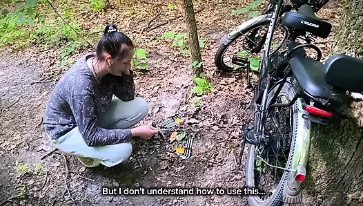 Dumb Brunette Broke Her Bike in the Woods & Pay with Her Pussy for the Repair! Doggystyle Fuck