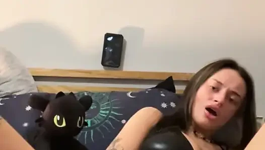 Horny goth teen loves to be watched while riding her dildo’s deep